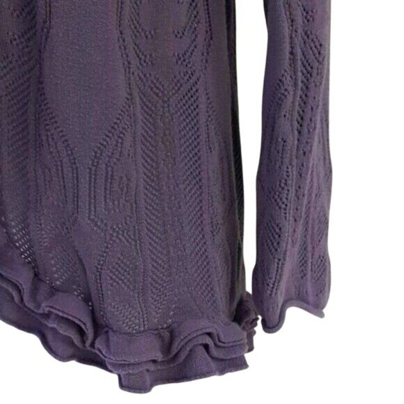 ELLE Womens Cardigan Sweater Purple Size Small Cutout Ribbed Ruffle Long Sleeve - Picture 4 of 7